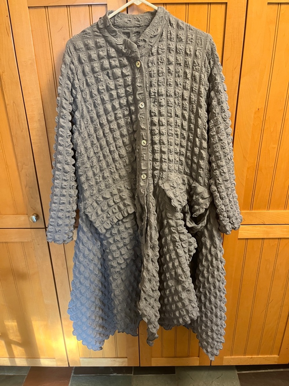 Gray Textured Waffle Button-Front Cape Jacket